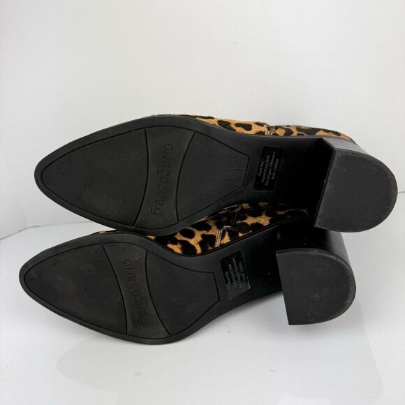 Franco Sarto Womens Bette Ankle Boots 8M Leopard Cheetah Leather Calf Hair Fur - Picture 9 of 13